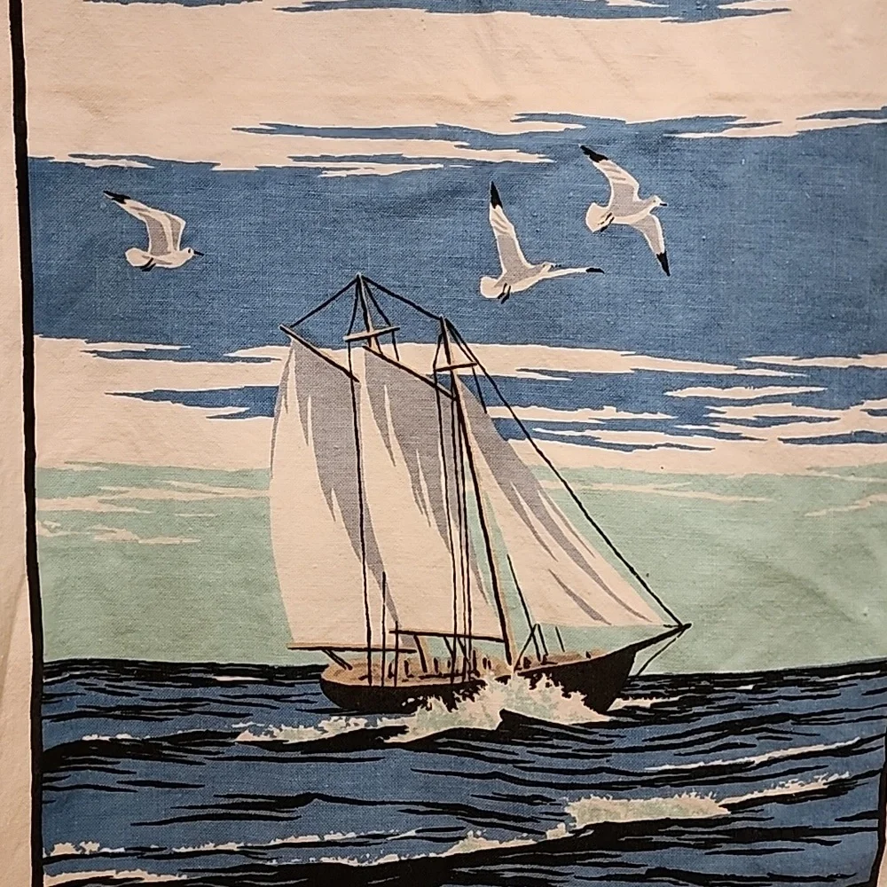 Nautical Sailboat & Seagulls Wall Hanging - Kitchen Towel Blue, White, Tan
